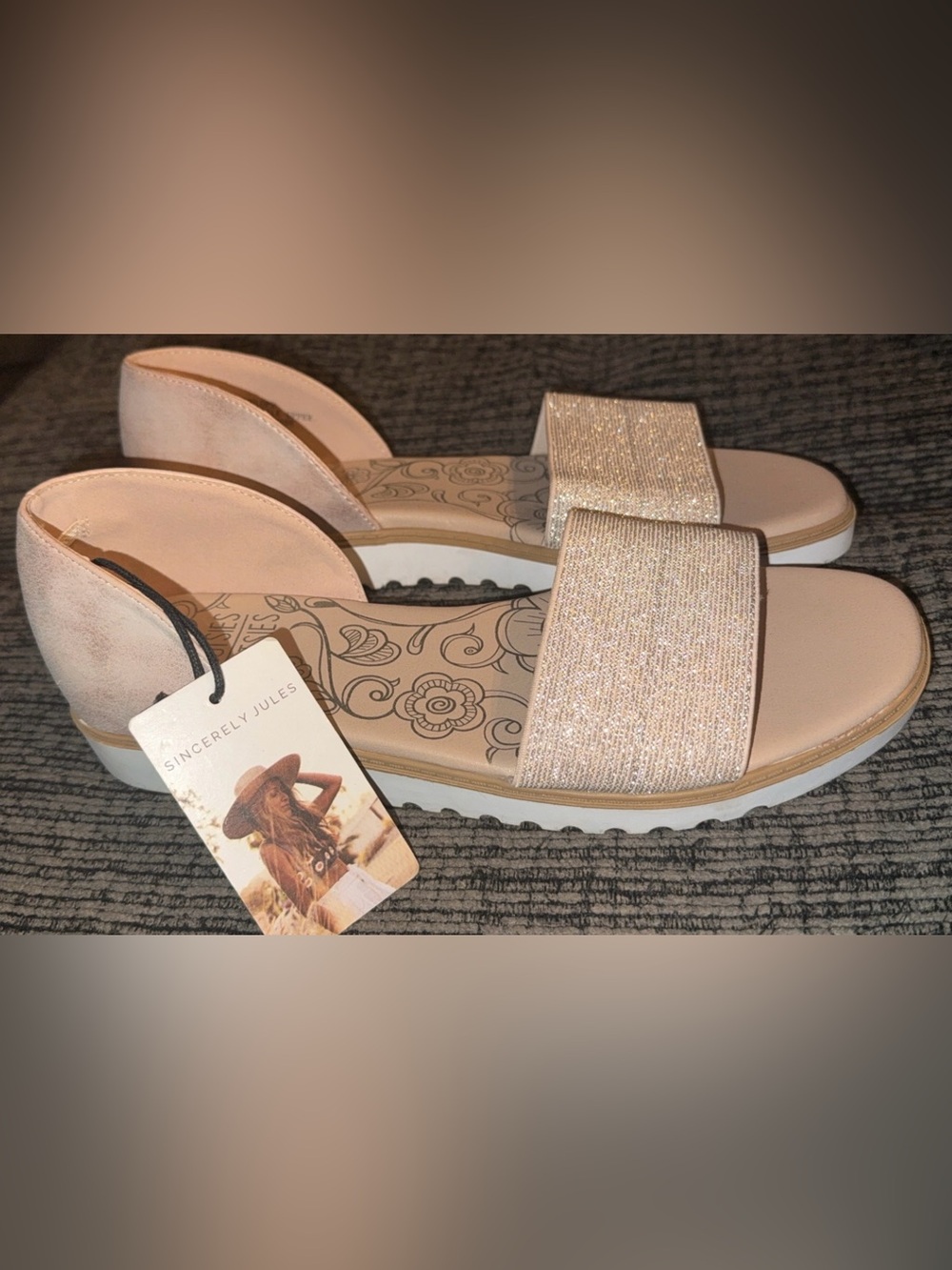 Mootsies Tootsies Penelope Sandals Glitter Shimmer Nude Gold, Size 8